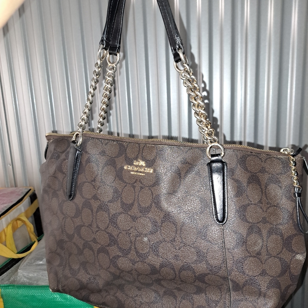 Coach Brown and Black Shoulder Bag with Signature Design